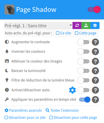 Page Shadow - Menu (en français)