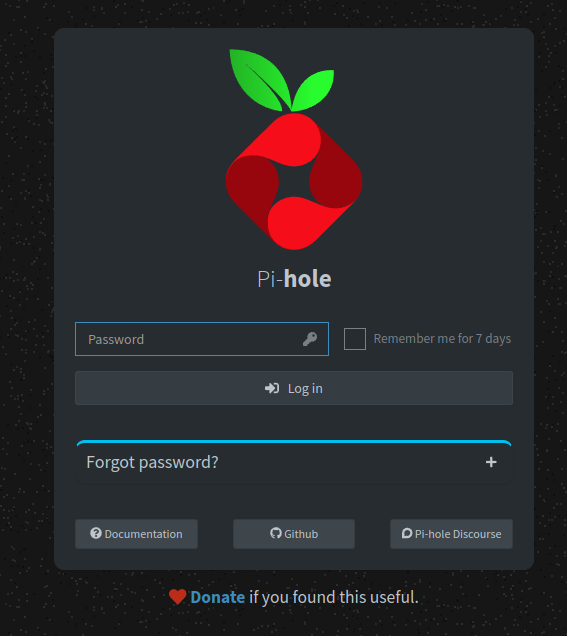 Page de login de Pi-Hole