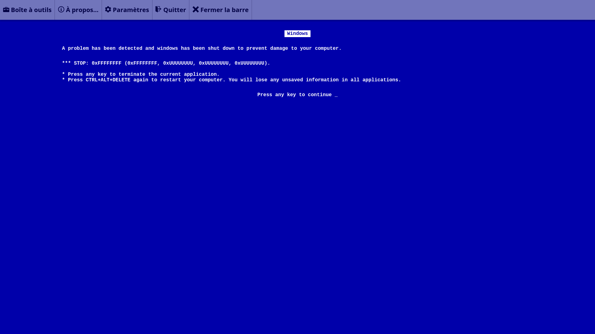 Un écran bleu de la mort de Windows sur le site web